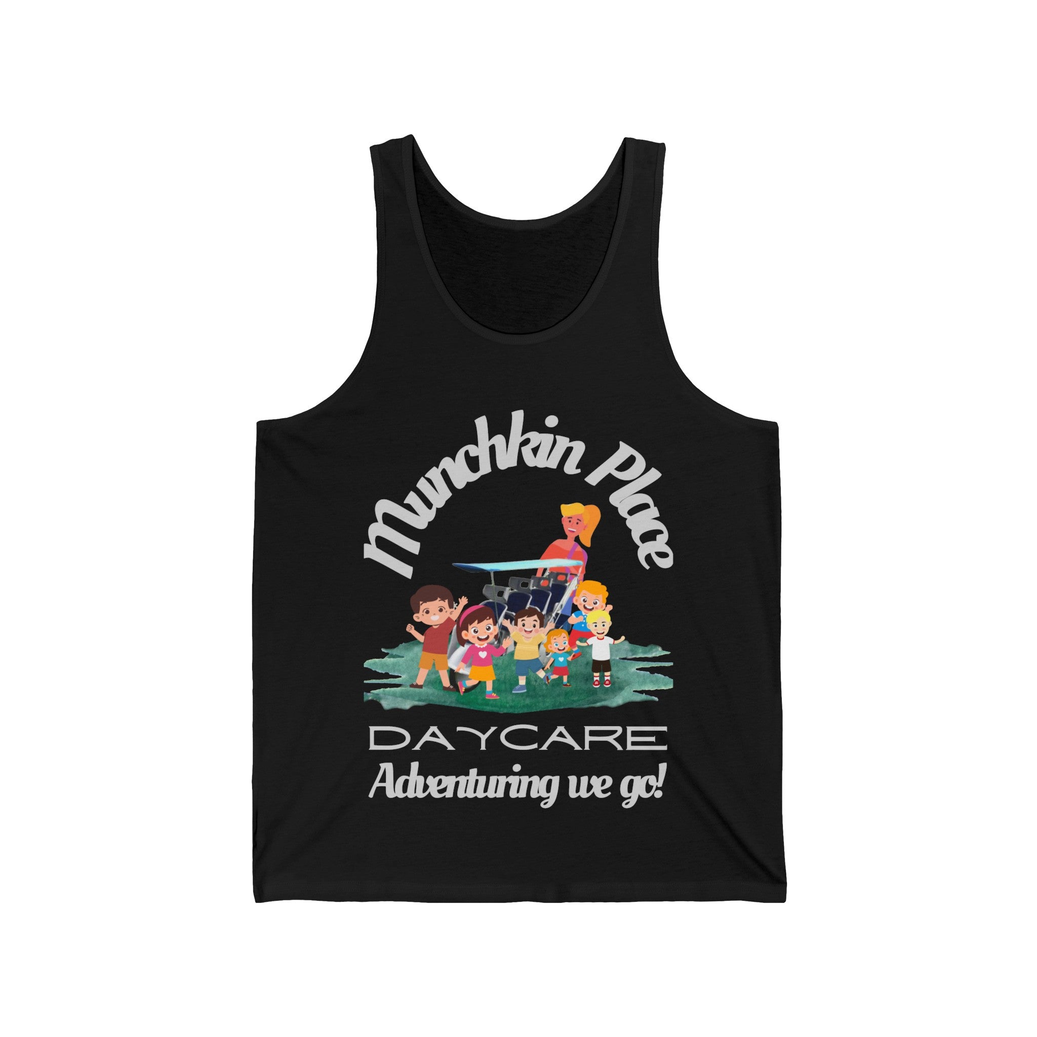 Adventuring We Go! Munchkin Place Daycare Unisex Jersey Tank