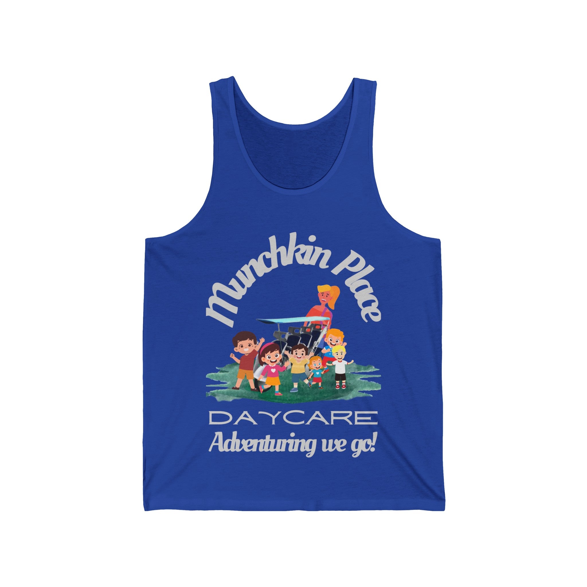 Adventuring We Go! Munchkin Place Daycare Unisex Jersey Tank