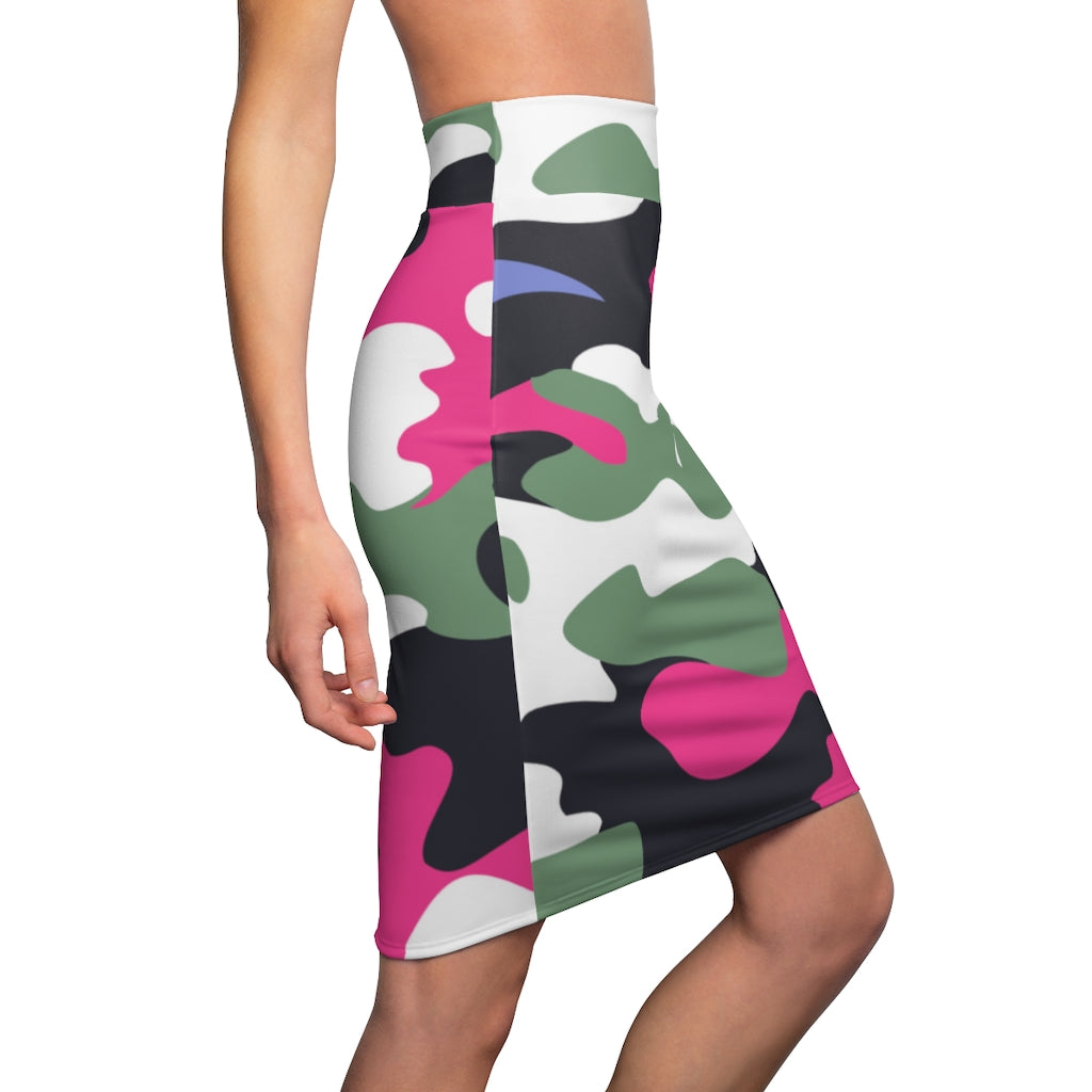 ICONIC Pink and Green CamoWomen's Pencil Skirt