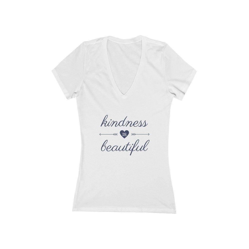 Kindness Is Beautiful Women's Jersey Short Sleeve Deep V-Neck Tee - Munchkin Place Shop 