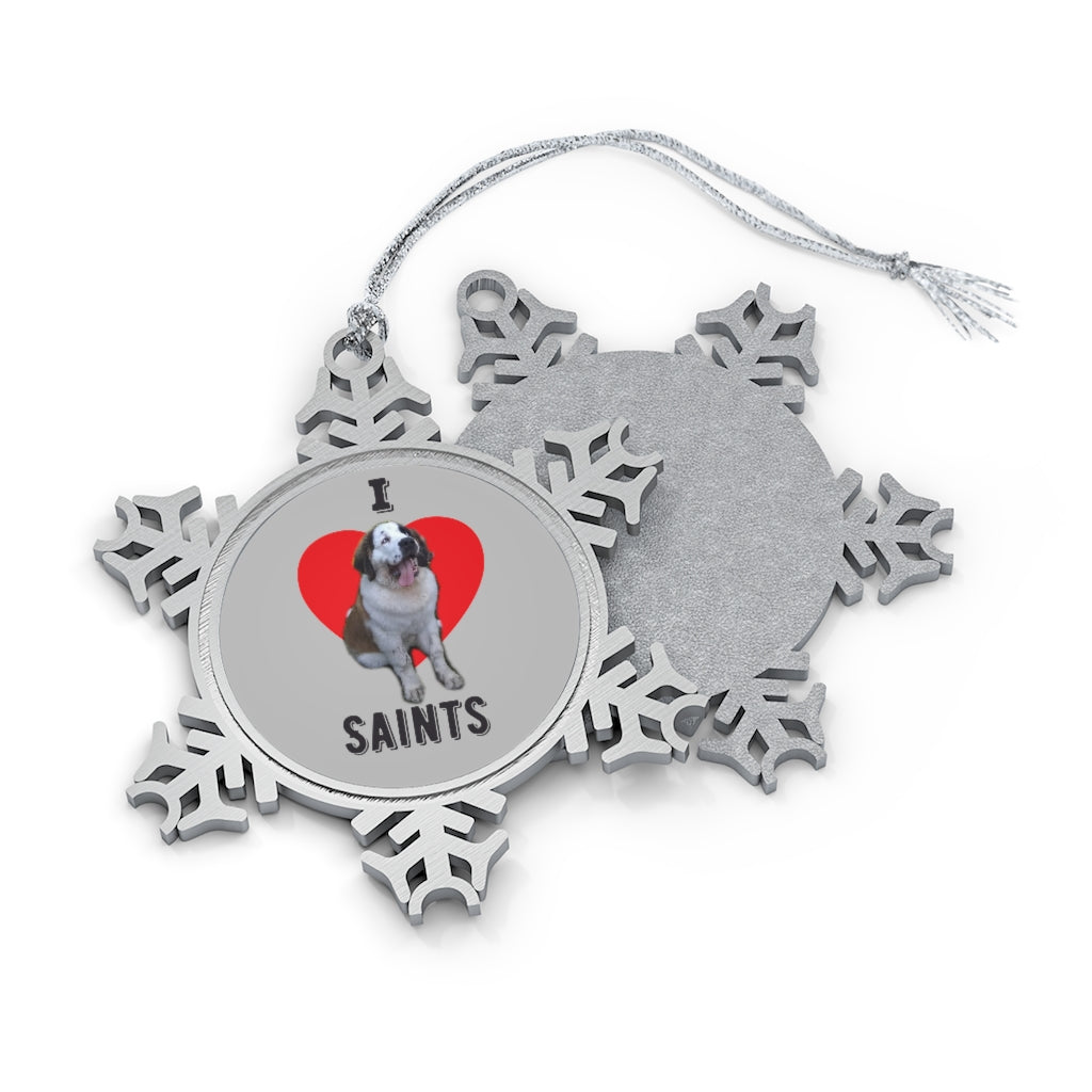 I Love Saints Pewter Snowflake Ornament