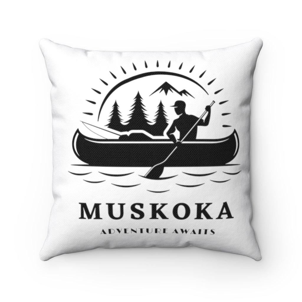 Muskoka Adventure Awaits 14 by14 inch Square Pillow White - Munchkin Place Shop 