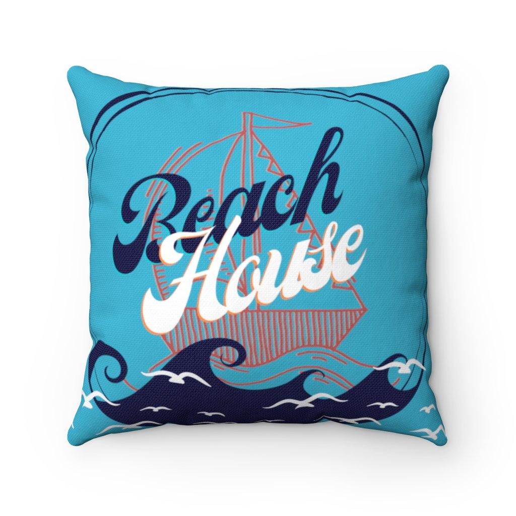 Beach House Blue Square Pillow 14 x 14 - Munchkin Place Shop 