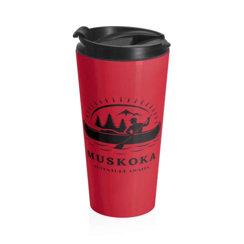 Muskoka Adventure Awaits Red Stainless Steel Travel Mug - Munchkin Place Shop 