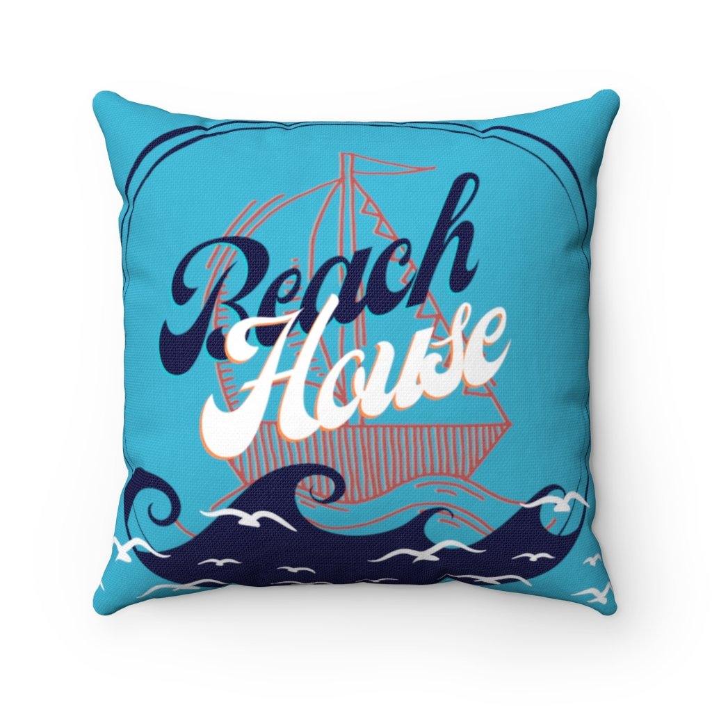 Beach House Blue Square Pillow 14 x 14 - Munchkin Place Shop 