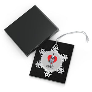 I Love Saints Pewter Snowflake Ornament