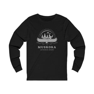 Muskoka Adventure Awaits Unisex Jersey Long Sleeve Tee Navy or Black - Munchkin Place Shop 