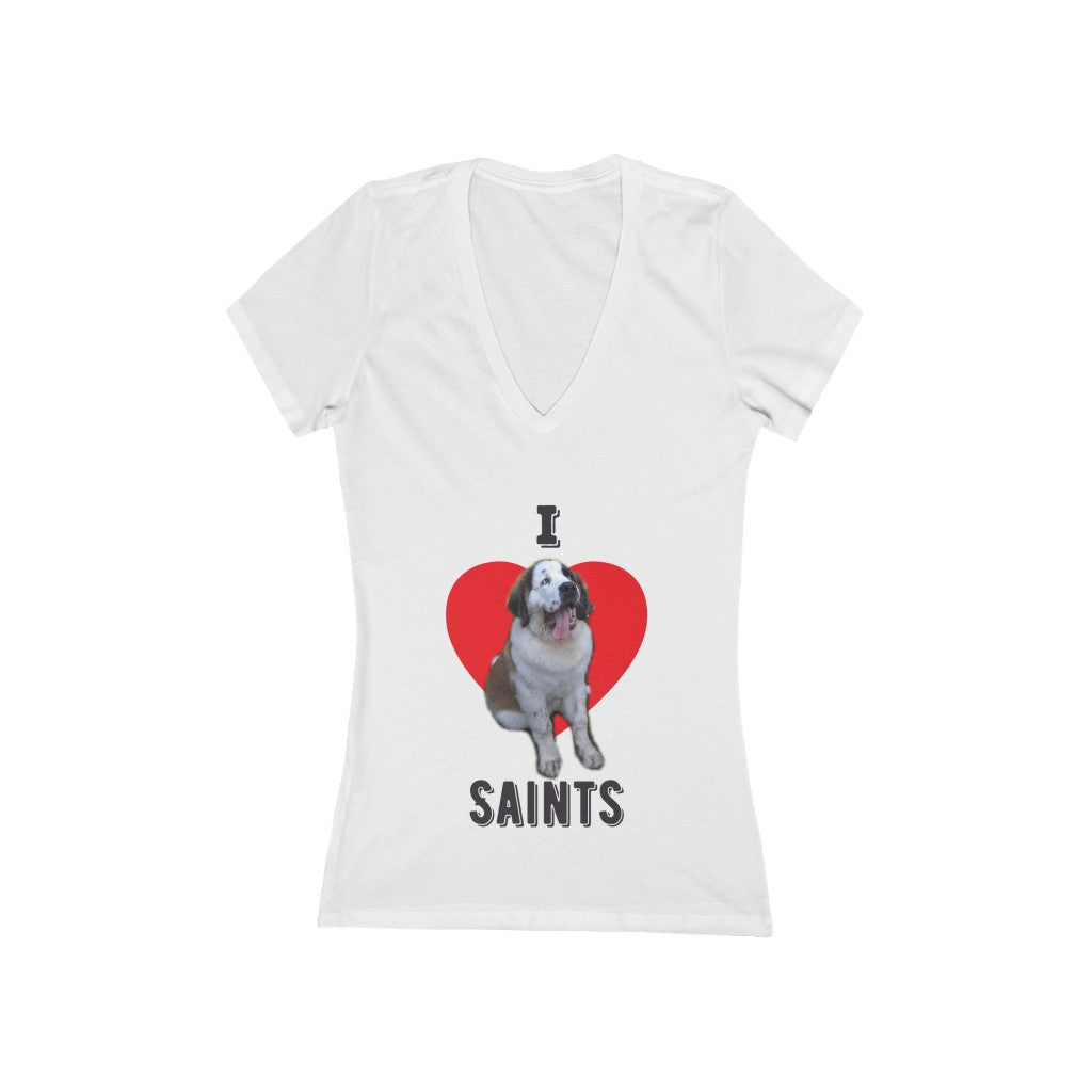 I Love Saints Women's Jersey Short Sleeve Deep V-Neck Tee